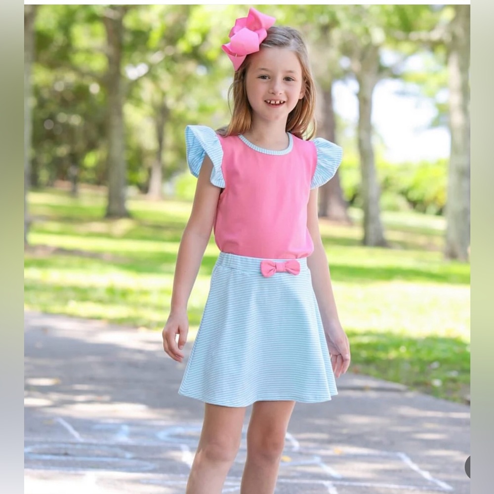 Pink and Blue Ruffle Sleeve Skort Set
